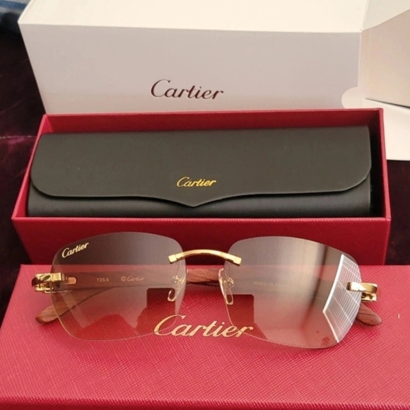 Cartier Gold and Brown Rimless Sunglasses - Picture 1 of 8